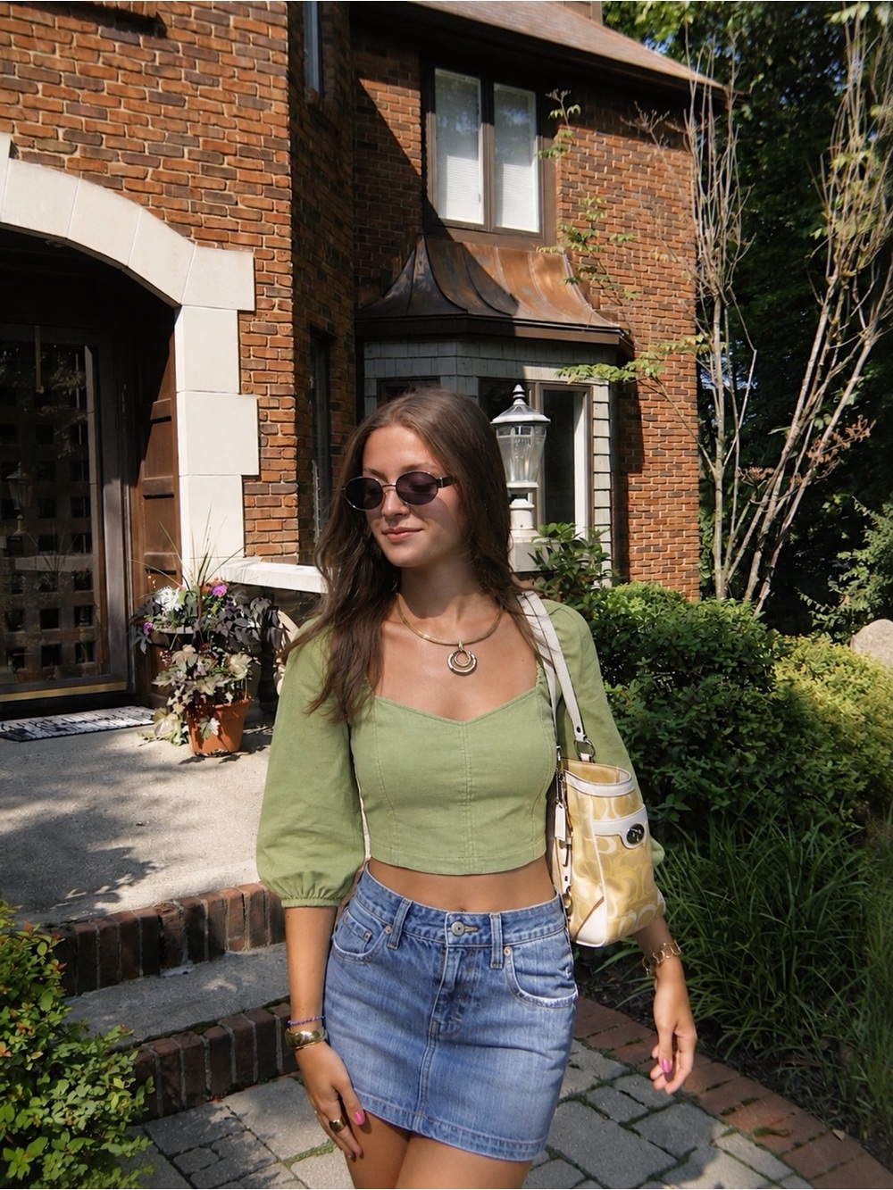 Babaton Hadwyn Green Linen Blend Sweetheart Puff Sleeve Crop Top NWT